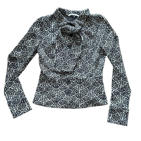 Diane Von Furstenberg Wool Blend Cardigan Neck Bow Beige Black 6 - Picture 1 of 8